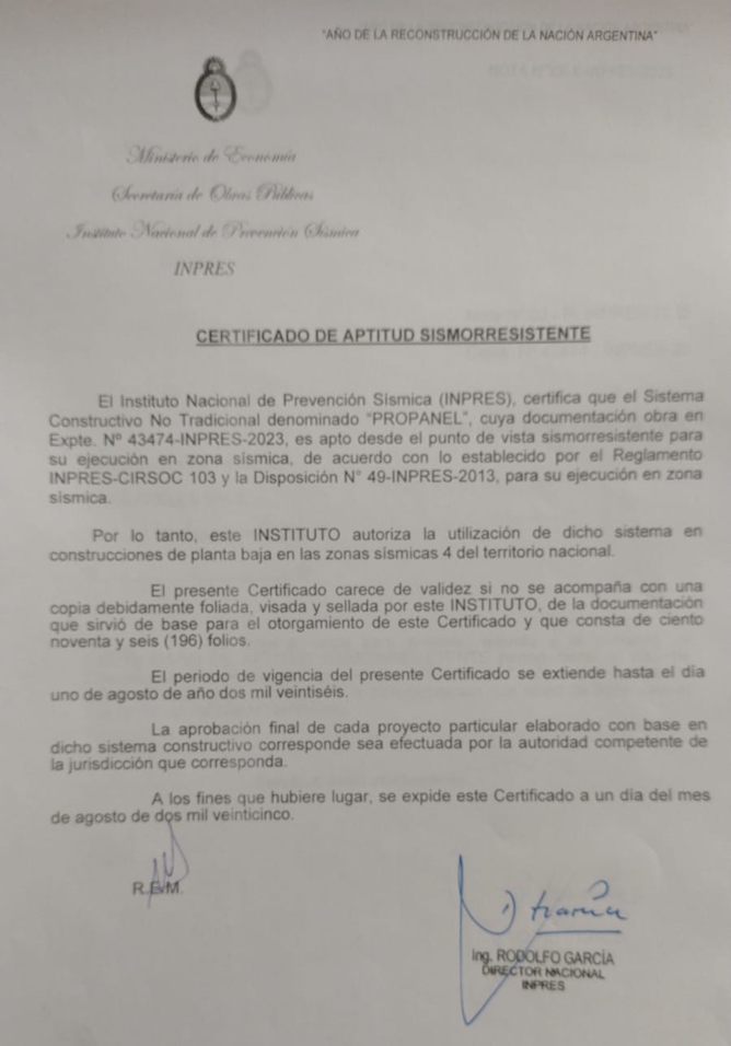 C.A.S - Certificado de Aptitud Sismorresistente PROPANEL